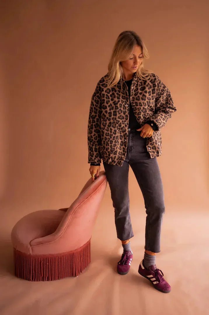 Damen Bomber-Winterjacke | Leopardenmuster