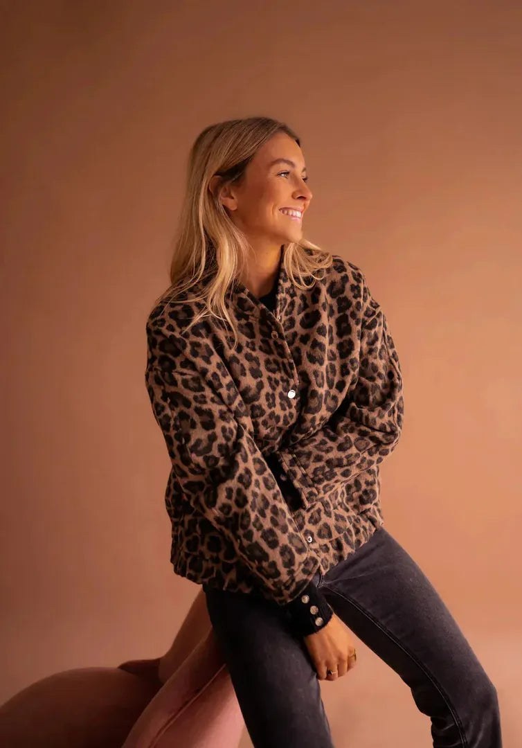 Damen Bomber-Winterjacke | Leopardenmuster