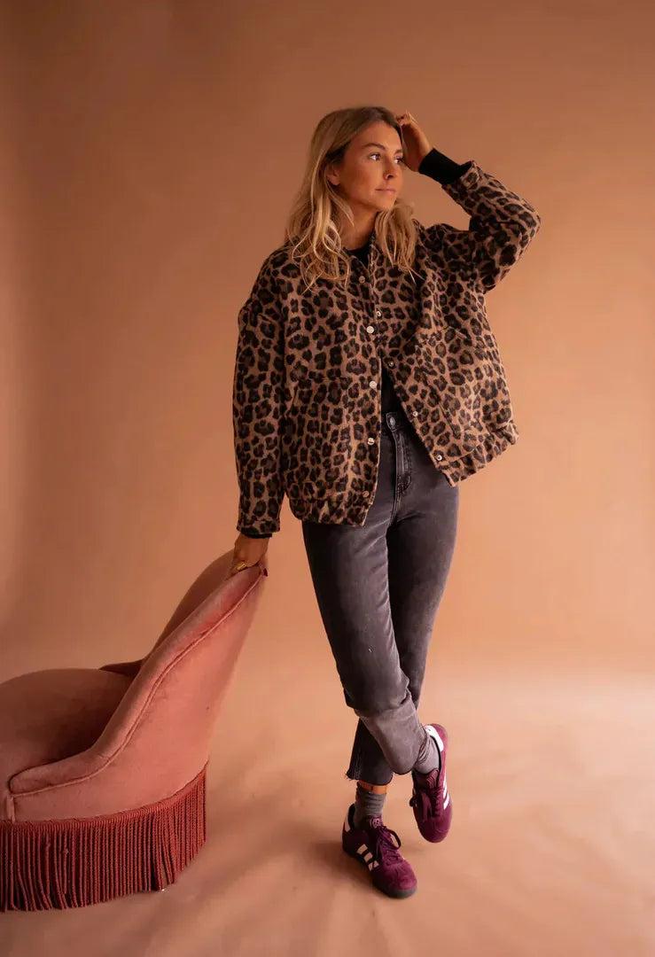 Damen Bomber-Winterjacke | Leopardenmuster