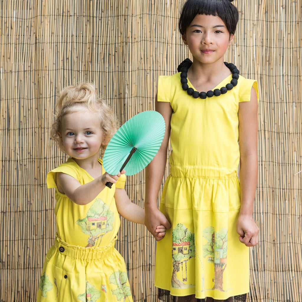 Yellow Romper with Treehouse Print